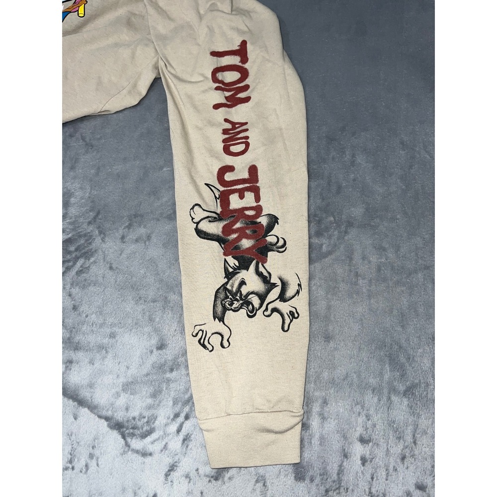 Tom and Jerry Graphic Long Sleeve Shirt Tan Graffiti Streetwear Mens Large L - Picture 7 of 8